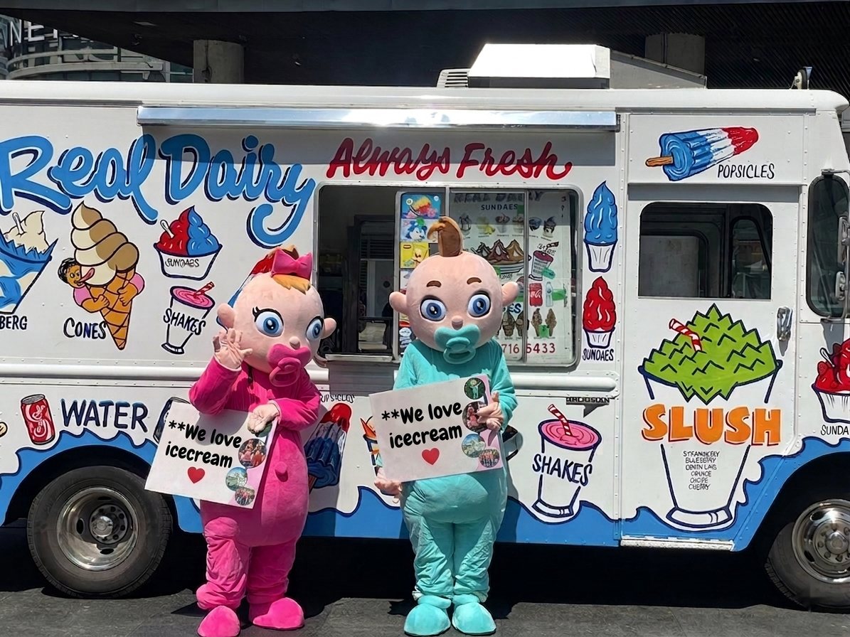Real Dairy ice cream truck with the friendly mascots